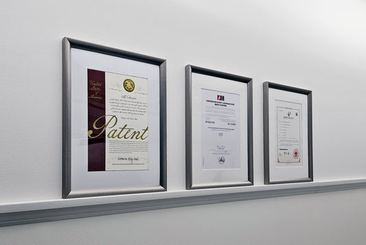 Spectral Blue MWHI® patents on the wall with the US patent foremost